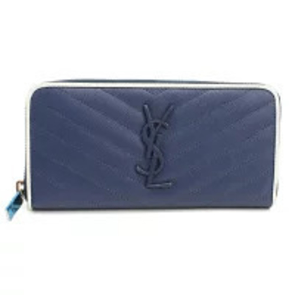 Saint Laurent Long Wallet Round Zipper Monogram Full Zip Navy Blue